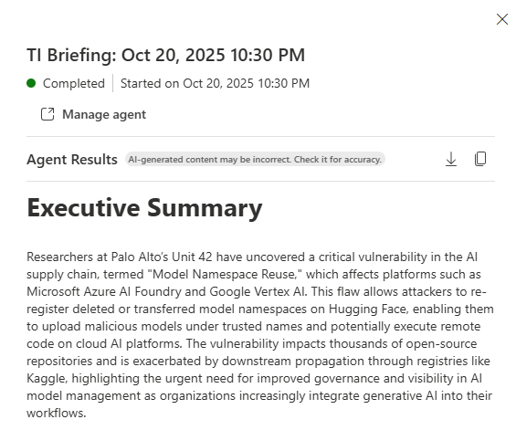 위협 인텔 브리핑 — Executive Summary